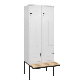 C+P Z-Spind Classic PLUS, Bank, 4 Fächer, 2120x800x815mm, 9016/9016 Verschluss Sicherheits-Drehriegel Sitzbanktyp auskragend Material Sitzfläche Buche-Hartholz