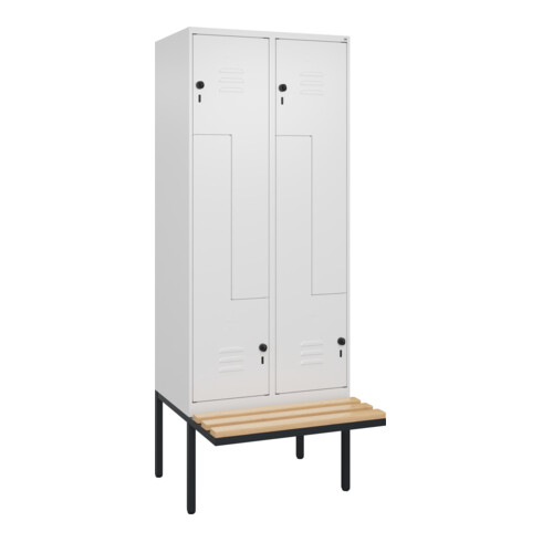 C+P Z-Spind Classic PLUS, Bank, 4 Fächer, 2120x800x815mm, 9016/9016 Verschluss Sicherheits-Drehriegel Sitzbanktyp auskragend Material Sitzfläche Buche-Hartholz