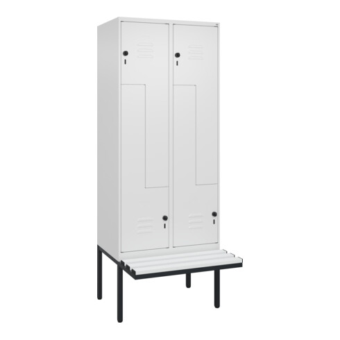 C+P Z-Spind Classic PLUS, Bank, 4 Fächer, 2120x800x815mm, 9016/9016 Verschluss Sicherheits-Drehriegel Sitzbanktyp auskragend Material Sitzfläche Kunststoff