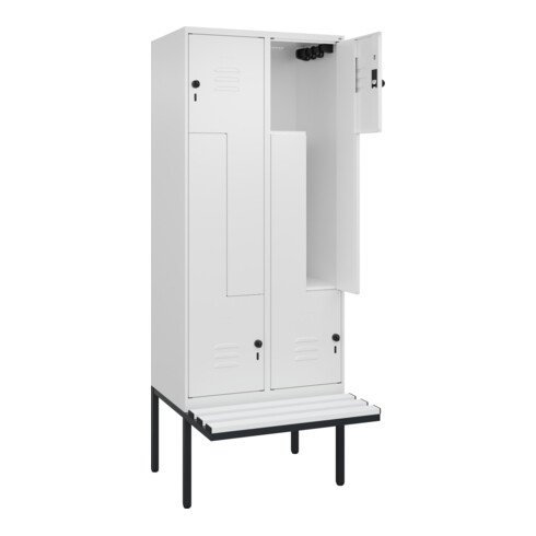 C+P Z-Spind Classic PLUS, Bank, 4 Fächer, 2120x800x815mm, 9016/9016 Verschluss Sicherheits-Drehriegel Sitzbanktyp auskragend Material Sitzfläche Kunststoff