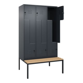 C+P Z-Spind Classic PLUS, Bank, 6 Fächer, 2120x1200x815mm, 7016/7016 Verschluss Sicherheits-Drehriegel Sitzbanktyp untergebaut Material Sitzfläche Buche-Hartholz