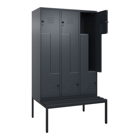 C+P Z-Spind Classic PLUS, Bank, 6 Fächer, 2120x1200x815mm, 7016/7016 Verschluss Sicherheits-Drehriegel Sitzbanktyp untergebaut Material Sitzfläche Kunststoff