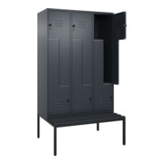 C+P Z-Spind Classic PLUS, Bank, 6 Fächer, 2120x1200x815mm, 7016/7016 Verschluss Sicherheits-Drehriegel Sitzbanktyp untergebaut Material Sitzfläche Kunststoff