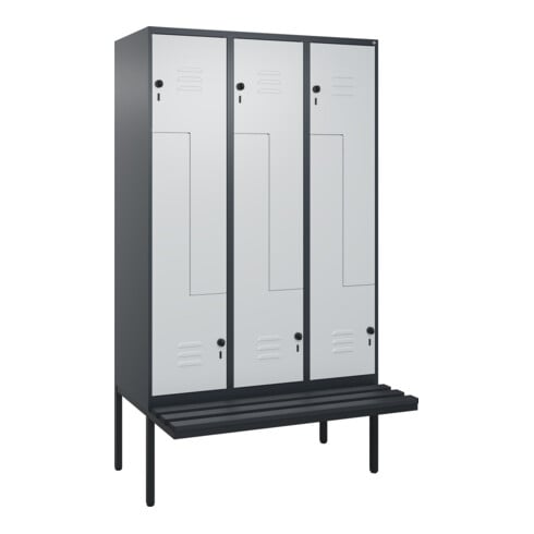 C+P Z-Spind Classic PLUS, Bank, 6 Fächer, 2120x1200x815mm, 7016/7035 Verschluss Sicherheits-Drehriegel Sitzbanktyp auskragend Material Sitzfläche Kunststoff