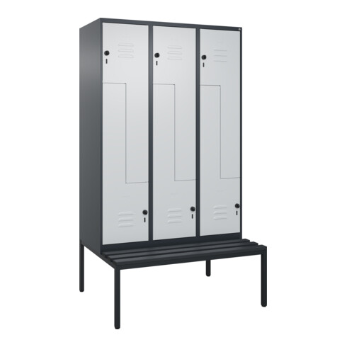 C+P Z-Spind Classic PLUS, Bank, 6 Fächer, 2120x1200x815mm, 7016/7035 Verschluss Sicherheits-Drehriegel Sitzbanktyp untergebaut Material Sitzfläche Kunststoff