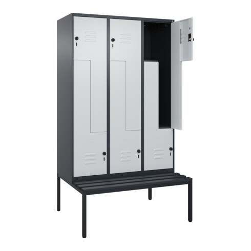 C+P Z-Spind Classic PLUS, Bank, 6 Fächer, 2120x1200x815mm, 7016/7035 Verschluss Sicherheits-Drehriegel Sitzbanktyp untergebaut Material Sitzfläche Kunststoff