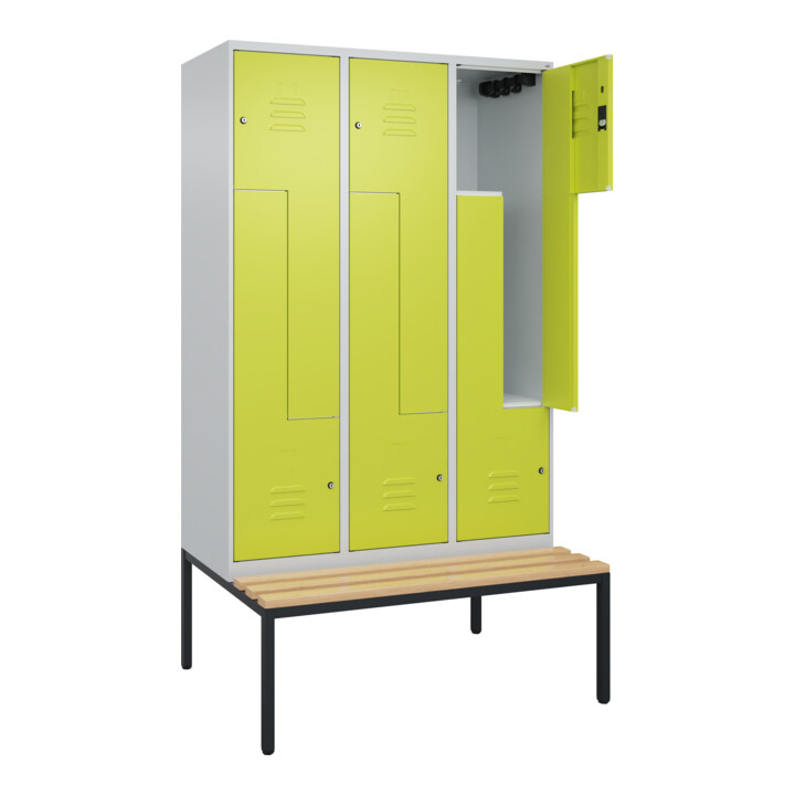 C+P Z-Spind Classic PLUS, Bank, 6 Fächer, 2120x1200x815mm, 7035/0024 Verschluss Zylinderschloss Sitzbanktyp untergebaut Material Sitzfläche Buche-Hartholz