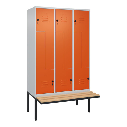 C+P Z-Spind Classic PLUS, Bank, 6 Fächer, 2120x1200x815mm, 7035/2004 Verschluss Sicherheits-Drehriegel Sitzbanktyp auskragend Material Sitzfläche Buche-Hartholz