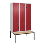 C+P Z-Spind Classic PLUS, Bank, 6 Fächer, 2120x1200x815mm, 7035/3003 Verschluss Sicherheits-Drehriegel Sitzbanktyp untergebaut Material Sitzfläche Buche-Hartholz