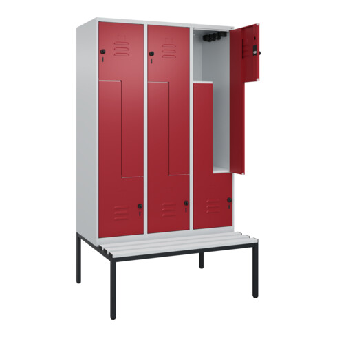 C+P Z-Spind Classic PLUS, Bank, 6 Fächer, 2120x1200x815mm, 7035/3003 Verschluss Sicherheits-Drehriegel Sitzbanktyp untergebaut Material Sitzfläche Kunststoff