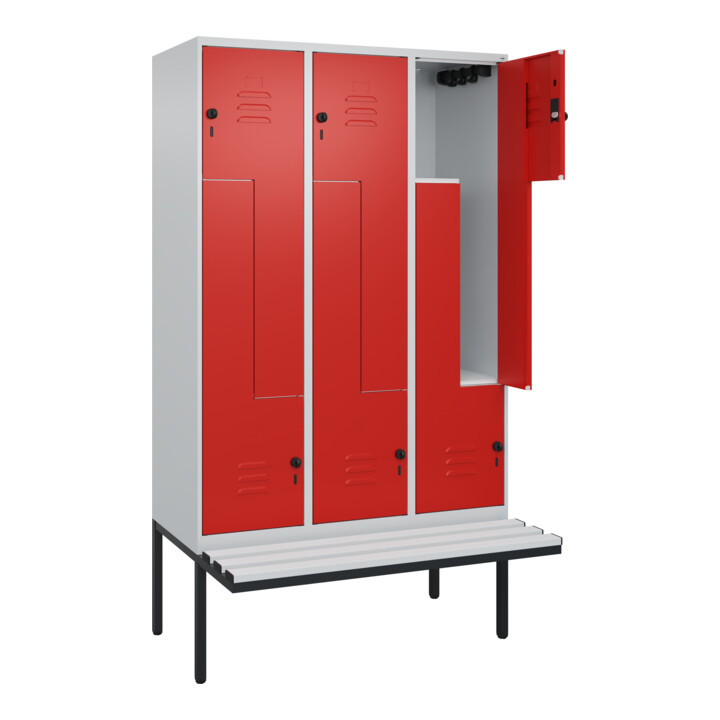 C+P Z-Spind Classic PLUS, Bank, 6 Fächer, 2120x1200x815mm, 7035/3020 Verschluss Sicherheits-Drehriegel Sitzbanktyp auskragend Material Sitzfläche Kunststoff