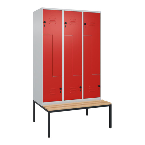 C+P Z-Spind Classic PLUS, Bank, 6 Fächer, 2120x1200x815mm, 7035/3020 Verschluss Sicherheits-Drehriegel Sitzbanktyp untergebaut Material Sitzfläche Buche-Hartholz