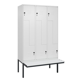 C+P Z-Spind Classic PLUS, Bank, 6 Fächer, 2120x1200x815mm, 9016/9016 Verschluss Sicherheits-Drehriegel Sitzbanktyp auskragend Material Sitzfläche Kunststoff