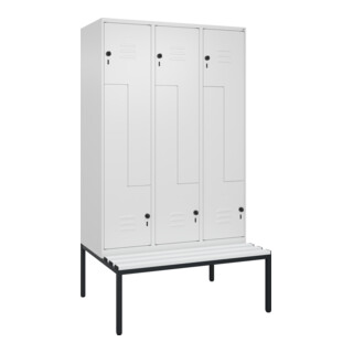 C+P Z-Spind Classic PLUS, Bank, 6 Fächer, 2120x1200x815mm, 9016/9016 Verschluss Sicherheits-Drehriegel Sitzbanktyp untergebaut Material Sitzfläche Kunststoff