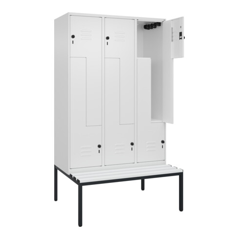 C+P Z-Spind Classic PLUS, Bank, 6 Fächer, 2120x1200x815mm, 9016/9016 Verschluss Sicherheits-Drehriegel Sitzbanktyp untergebaut Material Sitzfläche Kunststoff