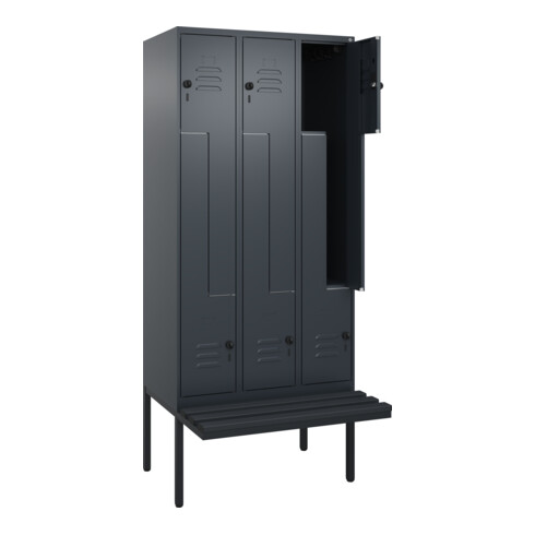 C+P Z-Spind Classic PLUS, Bank, 6 Fächer, 2120x900x815mm, 7016/7016 Verschluss Sicherheits-Drehriegel Sitzbanktyp auskragend Material Sitzfläche Kunststoff