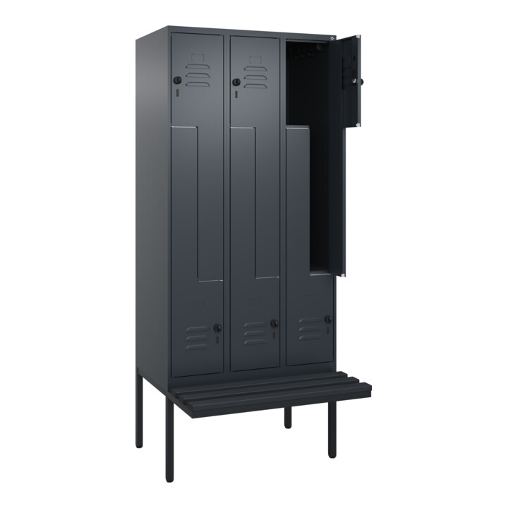 C+P Z-Spind Classic PLUS, Bank, 6 Fächer, 2120x900x815mm, 7016/7016 Verschluss Sicherheits-Drehriegel Sitzbanktyp auskragend Material Sitzfläche Kunststoff