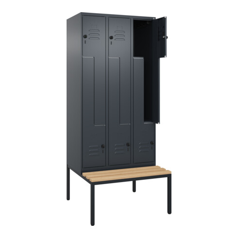C+P Z-Spind Classic PLUS, Bank, 6 Fächer, 2120x900x815mm, 7016/7016 Verschluss Sicherheits-Drehriegel Sitzbanktyp untergebaut Material Sitzfläche Buche-Hartholz