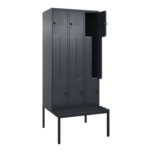 C+P Z-Spind Classic PLUS, Bank, 6 Fächer, 2120x900x815mm, 7016/7016 Verschluss Sicherheits-Drehriegel Sitzbanktyp untergebaut Material Sitzfläche Kunststoff