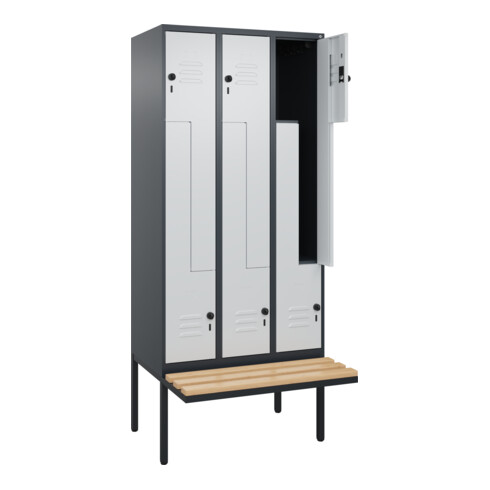 C+P Z-Spind Classic PLUS, Bank, 6 Fächer, 2120x900x815mm, 7016/7035 Verschluss Sicherheits-Drehriegel Sitzbanktyp auskragend Material Sitzfläche Buche-Hartholz