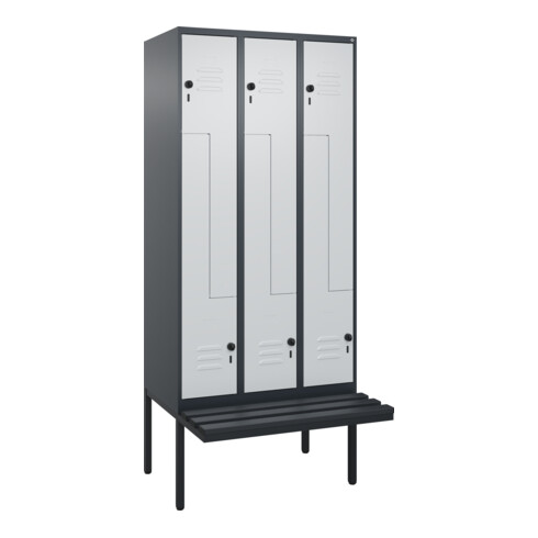 C+P Z-Spind Classic PLUS, Bank, 6 Fächer, 2120x900x815mm, 7016/7035 Verschluss Sicherheits-Drehriegel Sitzbanktyp auskragend Material Sitzfläche Kunststoff