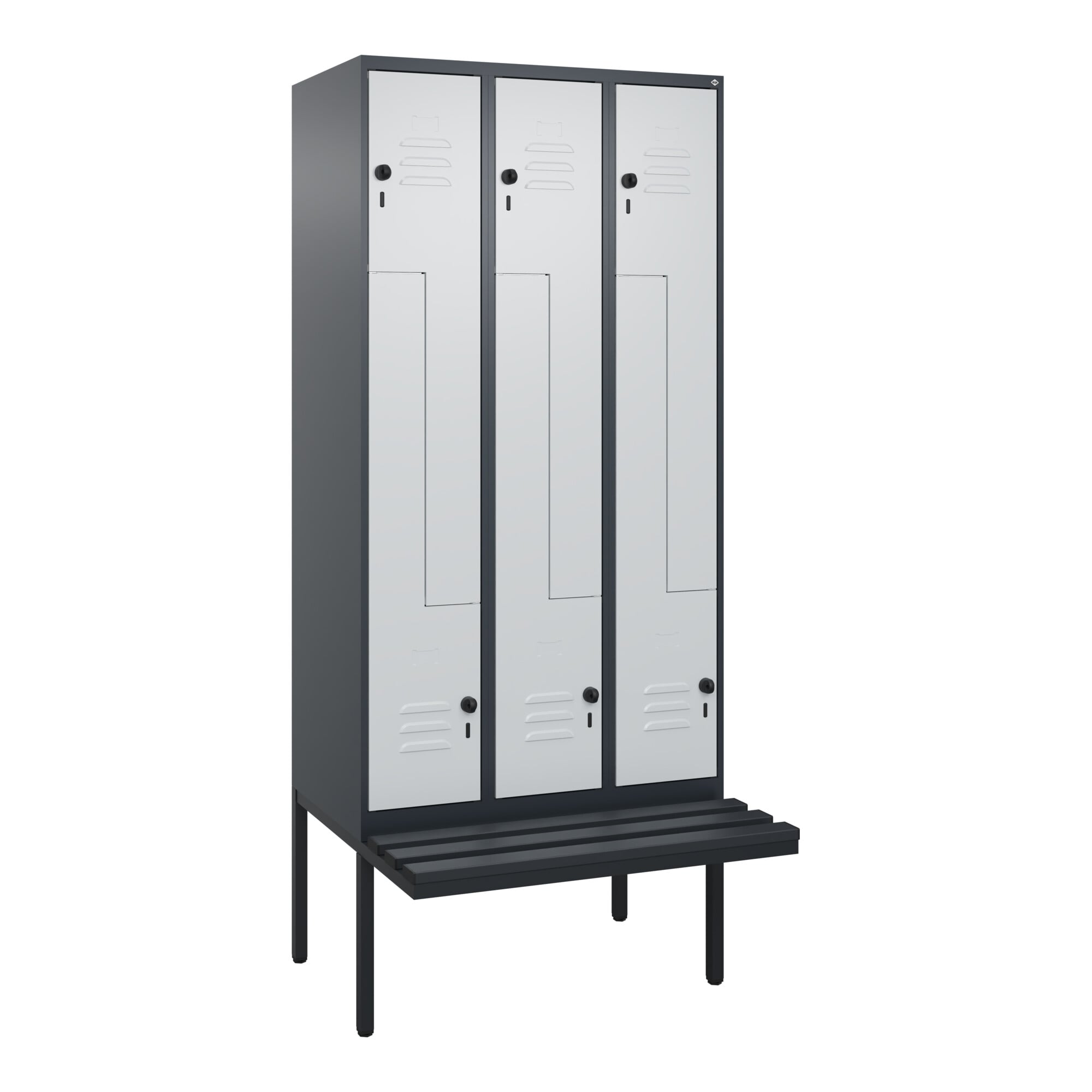 C+P Z-Spind Classic PLUS, Bank, 6 Fächer, 2120x900x815mm, 7016/7035 Verschluss Sicherheits-Drehriegel Sitzbanktyp auskragend Material Sitzfläche Kunst