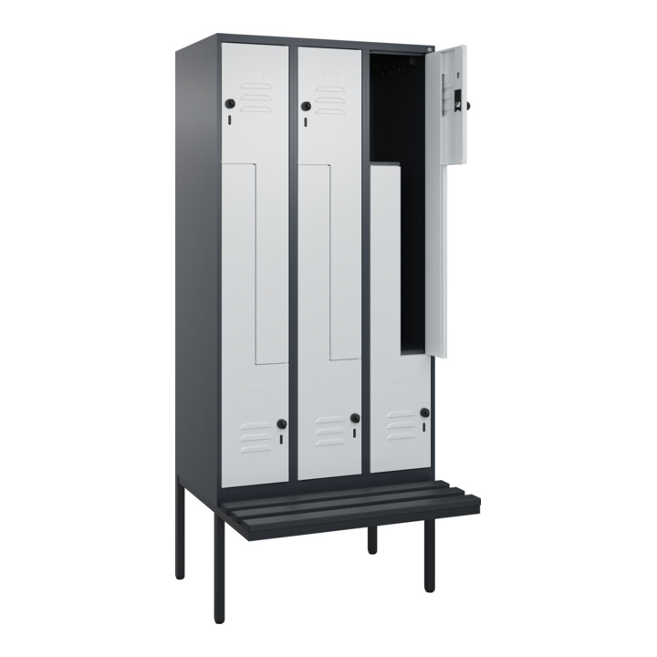 C+P Z-Spind Classic PLUS, Bank, 6 Fächer, 2120x900x815mm, 7016/7035 Verschluss Sicherheits-Drehriegel Sitzbanktyp auskragend Material Sitzfläche Kunststoff