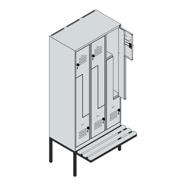 C+P Z-Spind Classic PLUS, Bank, 6 Fächer, 2120x900x815mm, 7016/7035 Verschluss Sicherheits-Drehriegel Sitzbanktyp auskragend Material Sitzfläche Kunststoff