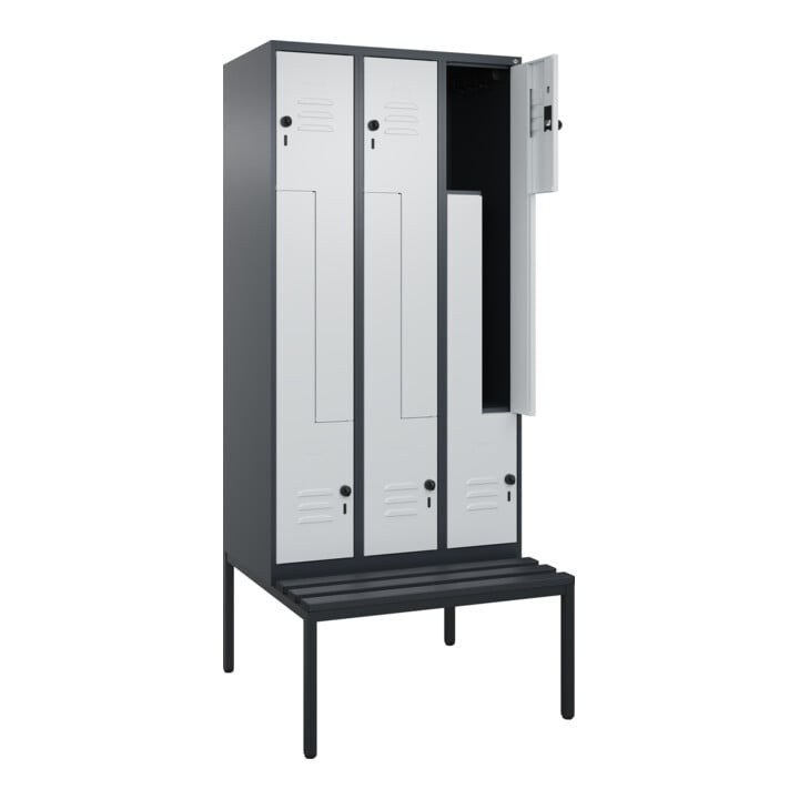 C+P Z-Spind Classic PLUS, Bank, 6 Fächer, 2120x900x815mm, 7016/7035 Verschluss Sicherheits-Drehriegel Sitzbanktyp untergebaut Material Sitzfläche Kunststoff