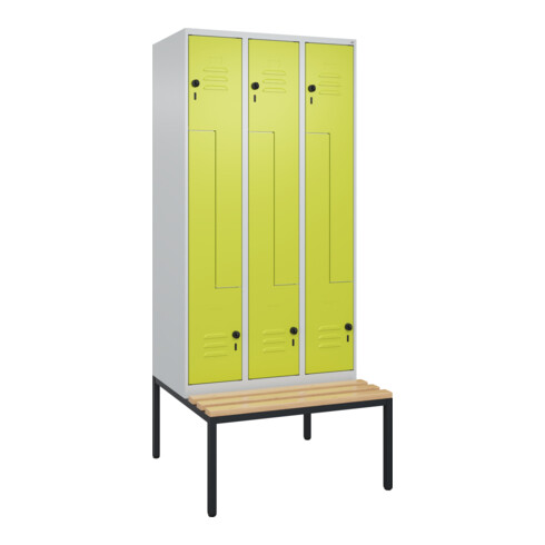 C+P Z-Spind Classic PLUS, Bank, 6 Fächer, 2120x900x815mm, 7035/0024 Verschluss Sicherheits-Drehriegel Sitzbanktyp untergebaut Material Sitzfläche Buche-Hartholz