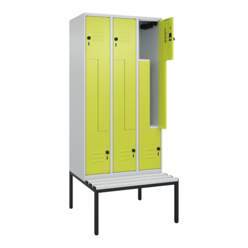 C+P Z-Spind Classic PLUS, Bank, 6 Fächer, 2120x900x815mm, 7035/0024 Verschluss Sicherheits-Drehriegel Sitzbanktyp untergebaut Material Sitzfläche Kunststoff