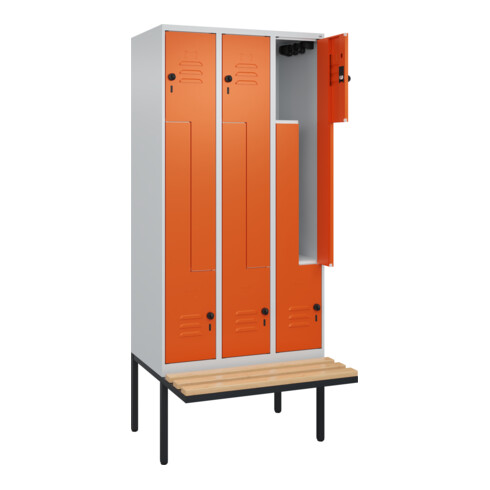 C+P Z-Spind Classic PLUS, Bank, 6 Fächer, 2120x900x815mm, 7035/2004 Verschluss Sicherheits-Drehriegel Sitzbanktyp auskragend Material Sitzfläche Buche-Hartholz