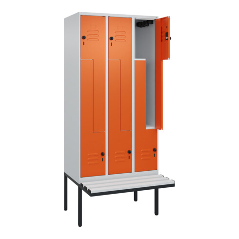 C+P Z-Spind Classic PLUS, Bank, 6 Fächer, 2120x900x815mm, 7035/2004 Verschluss Sicherheits-Drehriegel Sitzbanktyp auskragend Material Sitzfläche Kunststoff