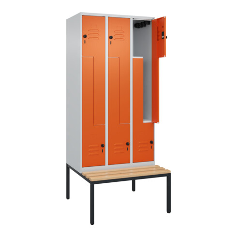 C+P Z-Spind Classic PLUS, Bank, 6 Fächer, 2120x900x815mm, 7035/2004 Verschluss Sicherheits-Drehriegel Sitzbanktyp untergebaut Material Sitzfläche Buche-Hartholz