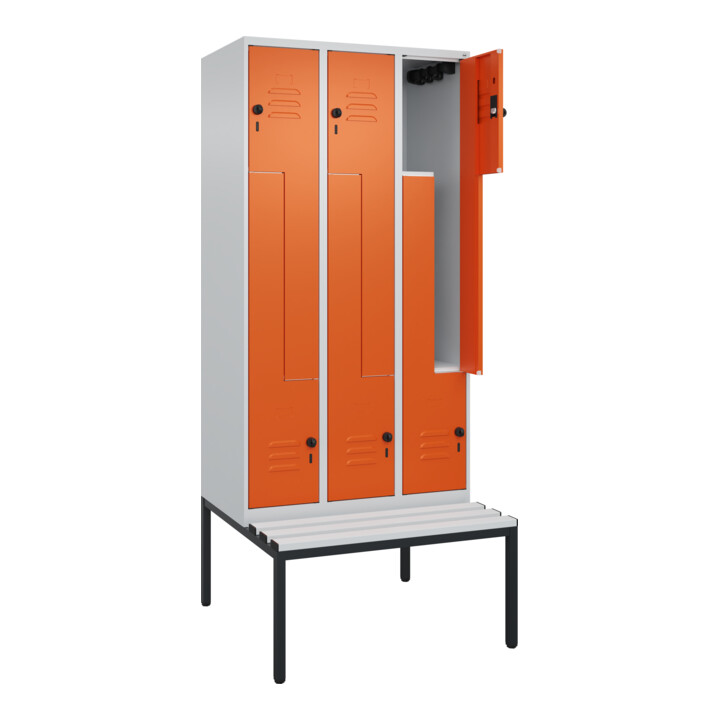 C+P Z-Spind Classic PLUS, Bank, 6 Fächer, 2120x900x815mm, 7035/2004 Verschluss Sicherheits-Drehriegel Sitzbanktyp untergebaut Material Sitzfläche Kunststoff