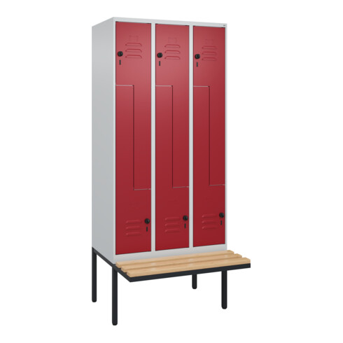 C+P Z-Spind Classic PLUS, Bank, 6 Fächer, 2120x900x815mm, 7035/3003 Verschluss Sicherheits-Drehriegel Sitzbanktyp auskragend Material Sitzfläche Buche-Hartholz