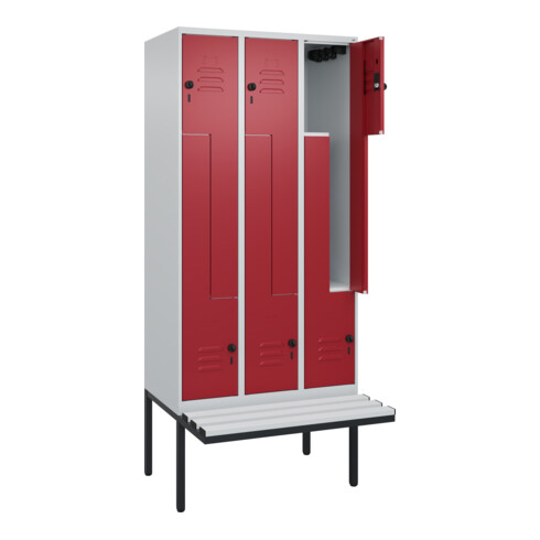 C+P Z-Spind Classic PLUS, Bank, 6 Fächer, 2120x900x815mm, 7035/3003 Verschluss Sicherheits-Drehriegel Sitzbanktyp auskragend Material Sitzfläche Kunststoff