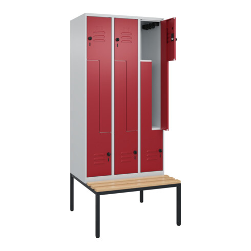 C+P Z-Spind Classic PLUS, Bank, 6 Fächer, 2120x900x815mm, 7035/3003 Verschluss Sicherheits-Drehriegel Sitzbanktyp untergebaut Material Sitzfläche Buche-Hartholz