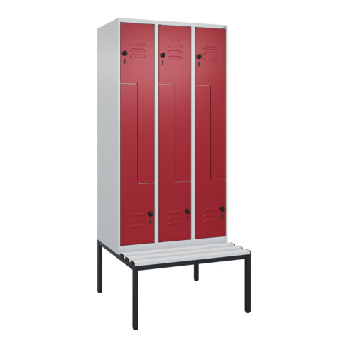 C+P Z-Spind Classic PLUS, Bank, 6 Fächer, 2120x900x815mm, 7035/3003 Verschluss Sicherheits-Drehriegel Sitzbanktyp untergebaut Material Sitzfläche Kunststoff