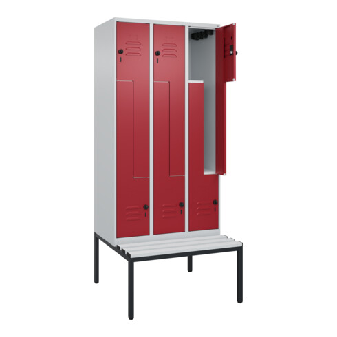 C+P Z-Spind Classic PLUS, Bank, 6 Fächer, 2120x900x815mm, 7035/3003 Verschluss Sicherheits-Drehriegel Sitzbanktyp untergebaut Material Sitzfläche Kunststoff