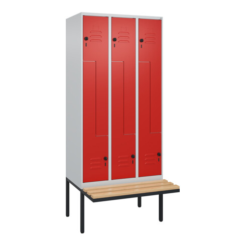 C+P Z-Spind Classic PLUS, Bank, 6 Fächer, 2120x900x815mm, 7035/3020 Verschluss Sicherheits-Drehriegel Sitzbanktyp auskragend Material Sitzfläche Buche-Hartholz