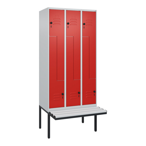 C+P Z-Spind Classic PLUS, Bank, 6 Fächer, 2120x900x815mm, 7035/3020 Verschluss Sicherheits-Drehriegel Sitzbanktyp auskragend Material Sitzfläche Kunststoff