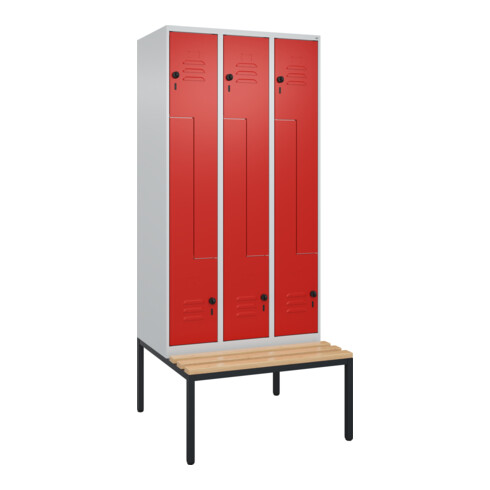 C+P Z-Spind Classic PLUS, Bank, 6 Fächer, 2120x900x815mm, 7035/3020 Verschluss Sicherheits-Drehriegel Sitzbanktyp untergebaut Material Sitzfläche Buche-Hartholz