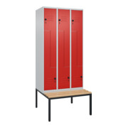 C+P Z-Spind Classic PLUS, Bank, 6 Fächer, 2120x900x815mm, 7035/3020 Verschluss Sicherheits-Drehriegel Sitzbanktyp untergebaut Material Sitzfläche Buche-Hartholz