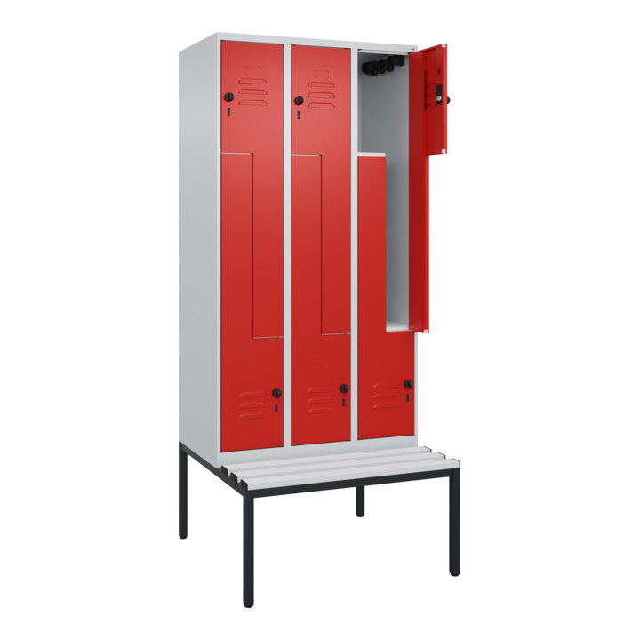 C+P Z-Spind Classic PLUS, Bank, 6 Fächer, 2120x900x815mm, 7035/3020 Verschluss Sicherheits-Drehriegel Sitzbanktyp untergebaut Material Sitzfläche Kunststoff