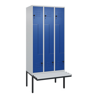 C+P Z-Spind Classic PLUS, Bank, 6 Fächer, 2120x900x815mm, 7035/5010 Verschluss Sicherheits-Drehriegel Sitzbanktyp auskragend Material Sitzfläche Kunststoff