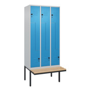 C+P Z-Spind Classic PLUS, Bank, 6 Fächer, 2120x900x815mm, 7035/5012 Verschluss Sicherheits-Drehriegel Sitzbanktyp auskragend Material Sitzfläche Buche-Hartholz
