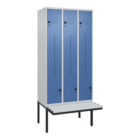 C+P Z-Spind Classic PLUS, Bank, 6 Fächer, 2120x900x815mm, 7035/5023 Verschluss Sicherheits-Drehriegel Sitzbanktyp auskragend Material Sitzfläche Kunststoff