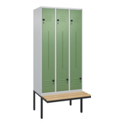 C+P Z-Spind Classic PLUS, Bank, 6 Fächer, 2120x900x815mm, 7035/6011 Verschluss Sicherheits-Drehriegel Sitzbanktyp auskragend Material Sitzfläche Buche-Hartholz