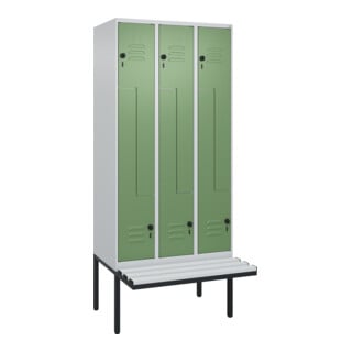 C+P Z-Spind Classic PLUS, Bank, 6 Fächer, 2120x900x815mm, 7035/6011 Verschluss Sicherheits-Drehriegel Sitzbanktyp auskragend Material Sitzfläche Kunststoff